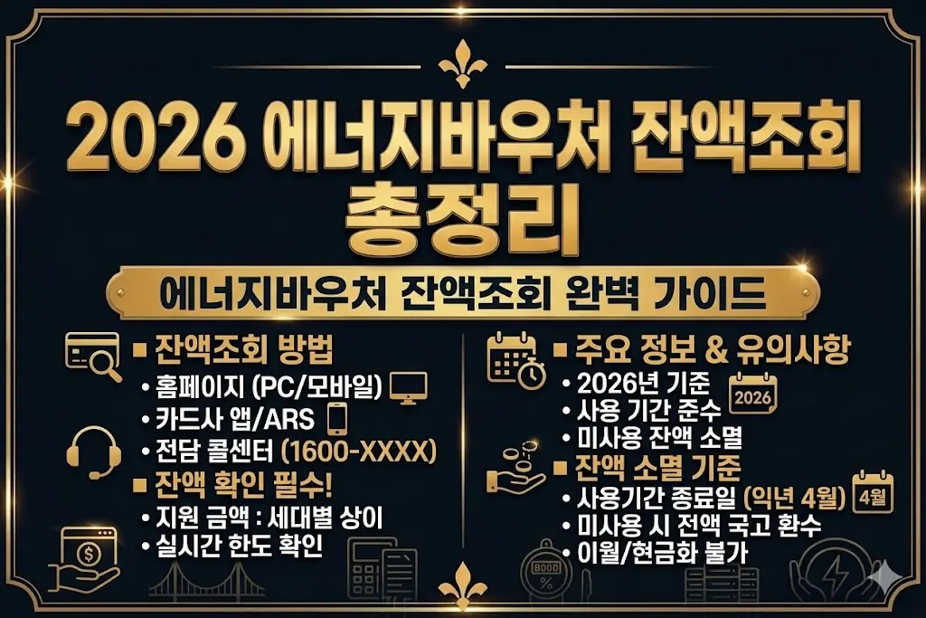 에너지바우처 잔액조회 방법|홈페이지·카드사·콜센터·소멸 기준 | 2026년 기준